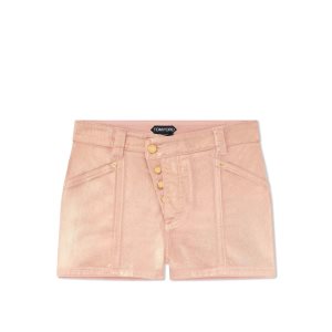 Dámské Kalhoty Tom Ford Coated Denim Asymmetric Shorts Béžový | 658923-IYJ