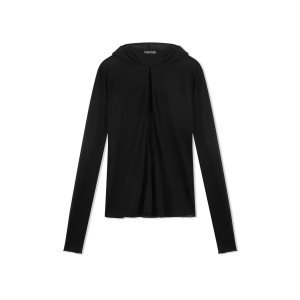 Dámské Knitwear Tom Ford Crepe Jersey S Kapucí T-shirt Černé | 698273-FBR