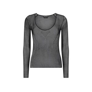 Dámské Knitwear Tom Ford Fine Silk Rib Široké Crewneck Top Černé | 534271-TWK