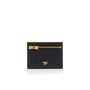 Dámské Malé Peněženky Tom Ford Grain Læder Classic Tf Card Holder With Zipped Pocket Černé | 341025-FQP