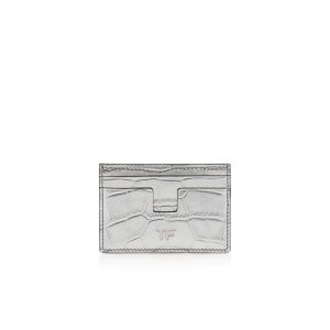 Dámské Malé Peněženky Tom Ford Metallic Stamped Læder Classic Tf Card Holder Stříbrné | 394861-YBX