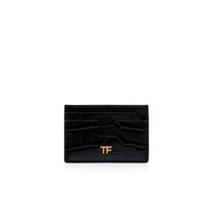 Dámské Malé Peněženky Tom Ford Shiny Stamped Crocodile Læder Classic Tf Card Holder Černé | 950872-DFV