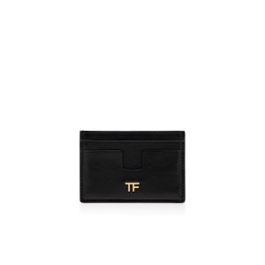 Dámské Malé Peněženky Tom Ford Shiny Textured Læder Classic Tf Card Holder Černé | 216593-QFD