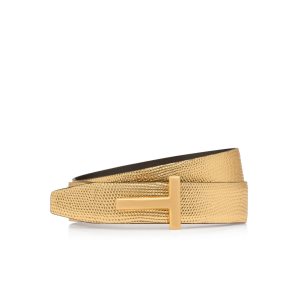 Dámské Pásky Tom Ford Laminated Printed Lizard T Reversible 30 Mm Zlaté Černé | 392410-STI
