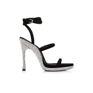 Dámské Sandály Tom Ford Semišové Læder And Crystal Stones Opanka Ankle Wrap Černé | 073416-UJC