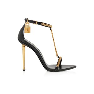 Dámské Sandály Tom Ford Shiny Læder Padlock Pointy Naked Černé | 279041-KQE
