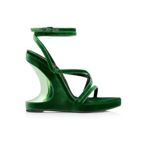 Dámské Sandály Tom Ford Velvet Wavy Klínku Ankle Wrap Forest | 103452-TZI