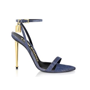 Dámské Sandály na Podpatku Tom Ford Denim Padlock Pointy Naked 105 Mm Blankyt | 296830-RXS