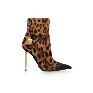 Dámské Sandály na Podpatku Tom Ford Shaded Hair Calf Animalier Padlock Hnědé Černé | 316407-SAR