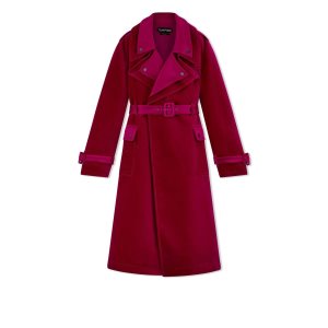 Dámské Svrchní Oblečení Tom Ford Bavlněné Velvet Double Lapel Trench Coat Raspberry | 276159-LJD
