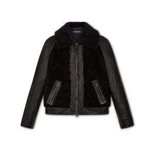 Dámské Svrchní Oblečení Tom Ford Curly Shearling & Læder Blouson Černé | 293748-NQH