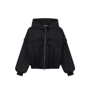 Dámské Svrchní Oblečení Tom Ford Fluid Double-faced Satin Hoodie Černé | 148267-JEW