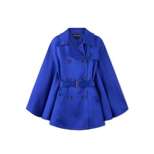 Dámské Svrchní Oblečení Tom Ford Fluid Double-faced Satin Cape Coat Ocean | 946530-BHD