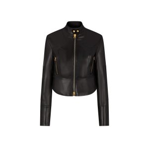 Dámské Svrchní Oblečení Tom Ford New Plonge Læder Crop Cyklistické Jacket Černé | 957318-SQB