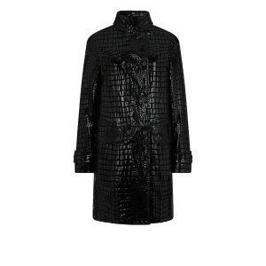 Dámské Svrchní Oblečení Tom Ford Printed Croc Læder Double Breasted Coat Černé | 218703-UFI