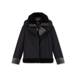 Dámské Svrchní Oblečení Tom Ford Semišové Shearling & Bavlněné Drill Blouson Černé | 568209-LCD