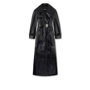 Dámské Svrchní Oblečení Tom Ford Shiny Textured Læder Trench Coat Černé | 283540-AJT
