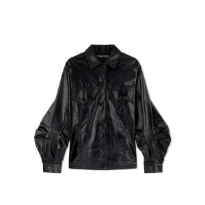 Dámské Svrchní Oblečení Tom Ford Shiny Textured Læder Jean Jacket Černé | 734095-ZBX