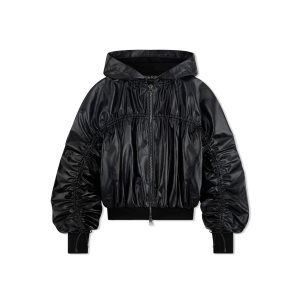 Dámské Svrchní Oblečení Tom Ford Shiny Textured Læder Ruched Hoodie Černé | 947265-SNX