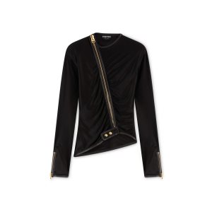 Dámské Svrchní Oblečení Tom Ford Slick Jersey Ruched Jacket Černé | 584921-ITC