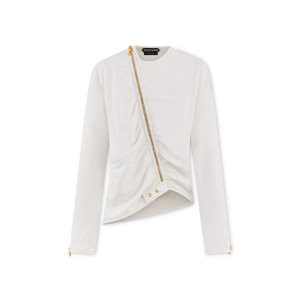 Dámské Svrchní Oblečení Tom Ford Soft Silk Nappa Ruched Jacket Chalk | 813679-YKP