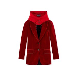 Dámské Svrchní Oblečení Tom Ford Viscose Velvet Boyfriend S Kapucí Jacket Červené | 348729-MJI