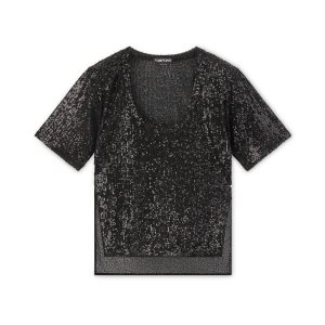 Dámské Topy Tom Ford All Over Sequins T-shirt Černé | 970148-TVD