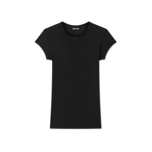 Dámské Topy Tom Ford Bavlněné Crewneck T-shirt Černé | 751923-GSA
