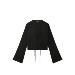 Dámské Topy Tom Ford Compact Slinky Viscose Krajkové-up Crop Černé | 821657-SUP