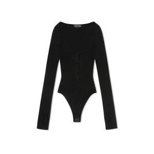Dámské Topy Tom Ford Extra Fine Cashmere Silk Rib Long Sleeve Bodysuit Černé | 641932-VAQ