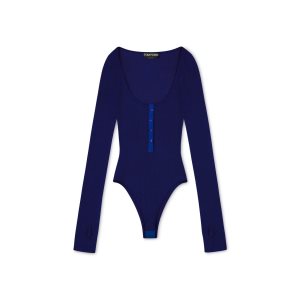 Dámské Topy Tom Ford Extra Fine Cashmere Silk Rib Long Sleeve Bodysuit Tmavě Blankyt | 904213-GYS