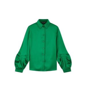 Dámské Topy Tom Ford Fluid Double-faced Satin Balloon Sleeve Shirt Tyrkysové Zelene | 631580-TVE