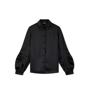 Dámské Topy Tom Ford Fluid Double-faced Satin Balloon Sleeve Shirt Černé | 634952-LNQ