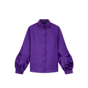 Dámské Topy Tom Ford Fluid Double-faced Satin Balloon Sleeve Shirt Fialové | 830471-HAD