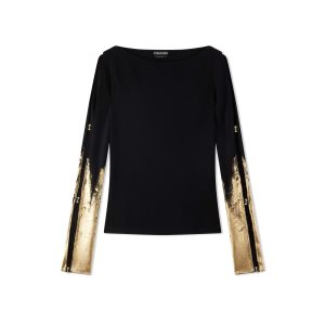 Dámské Topy Tom Ford Hand Painted Crepe Jersey Černé Zlaté | 381796-LSU