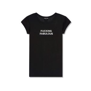 Dámské Topy Tom Ford Silk Jersey 'Fucking Fabulous' T-shirt Černé | 271059-OWN