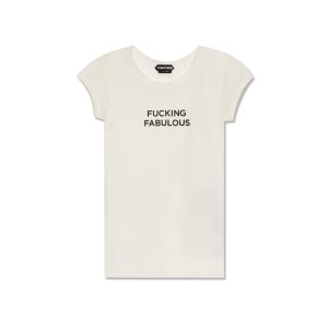 Dámské Topy Tom Ford Silk Jersey 'Fucking Fabulous' T-shirt Chalk | 983502-GSV