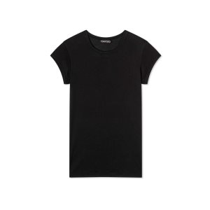 Dámské Topy Tom Ford Silk Vlna Jersey Cap Sleeve T-shirt Černé | 529603-HSA