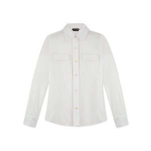 Dámské Topy Tom Ford Slick Jersey Relaxed Fit Shirt Chalk | 830625-EIF