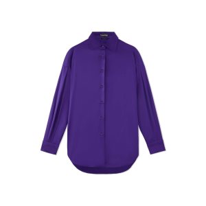 Dámské Topy Tom Ford Stretch Silk Satin Relaxed Fit Shirt Amethyst | 602497-BTW