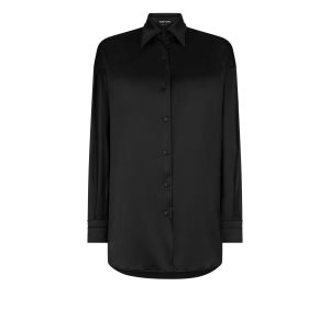 Dámské Topy Tom Ford Stretch Silk Satin Relaxed Fit Shirt Černé | 842135-FKI