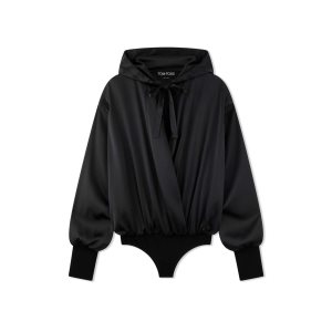 Dámské Topy Tom Ford Stretch Silk Satin S Kapucí Bodysuit Černé | 029187-GYK