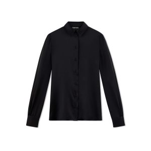 Dámské Topy Tom Ford Stretch Silk Satin Shirt Černé | 432169-JYS