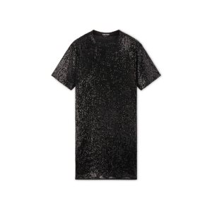 Dámské Šaty Tom Ford All Over Sequins Mini T-shirt Černé | 174032-GPR