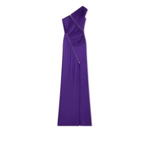 Dámské Šaty Tom Ford Glossy Viscose Jersey One Shoulder Evening Fialové | 716052-XEF
