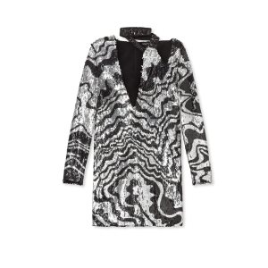 Dámské Šaty Tom Ford Grafická Swirls Embroidery Mini Černé Stříbrné | 521498-YRH