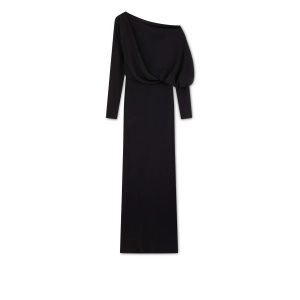 Dámské Šaty Tom Ford Microcosta Jersey Off The Shoulder Evening Černé | 701258-WUS