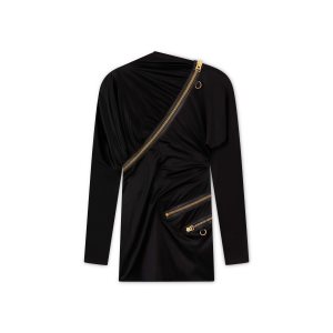Dámské Šaty Tom Ford Slick Jersey Zipped Mini Černé | 376485-NVK
