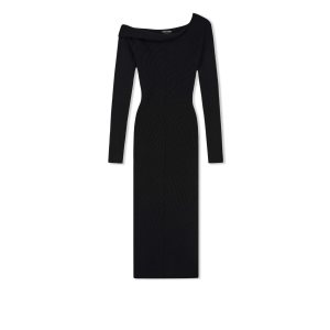 Dámské Šaty Tom Ford Stretch Vlna Rib Off The Shoulder Černé | 135726-SXU