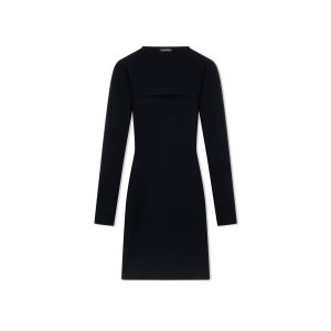 Dámské Šaty Tom Ford Stretch Vlna Rib Two Pieces Mini Černé | 893607-CUN